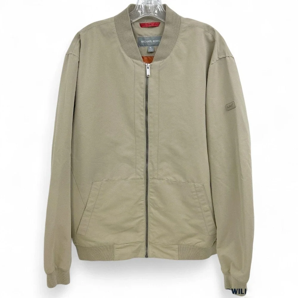 Michael Kors Mens Bomber Jacket‎ Tan Khaki Orange Lining Full Zip Size XL